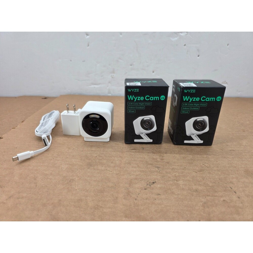 Lot Of 2 Wyze Cam v4 2.5K QHD Indoor/Outdoor WiFi Security Camera Wired white